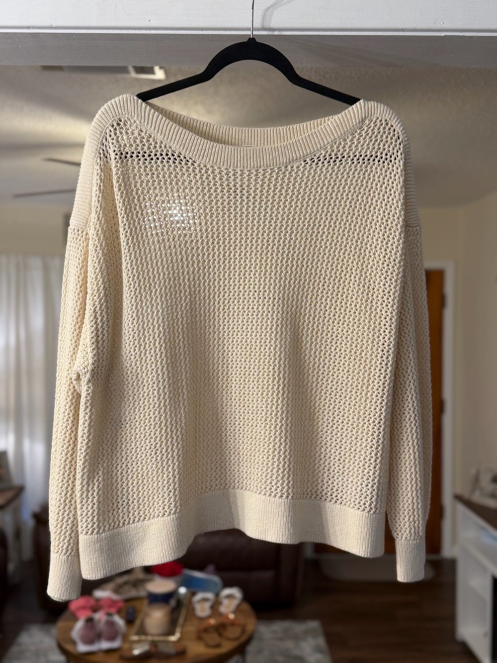 Old Navy Cream Open-Weave Scoop Neck Sweater
